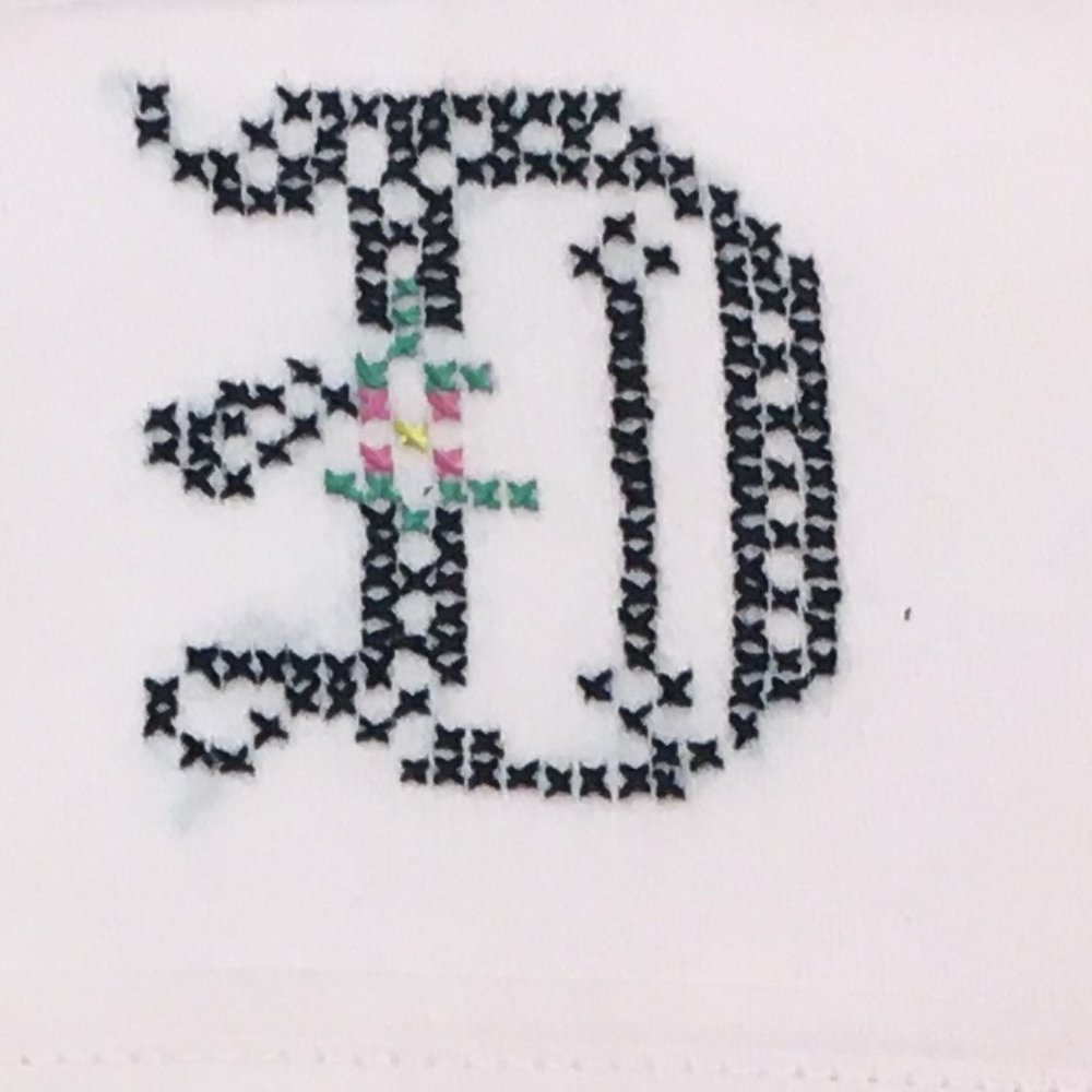 Hand Cross Stitched Monogram Letter “D” Pillowcase
